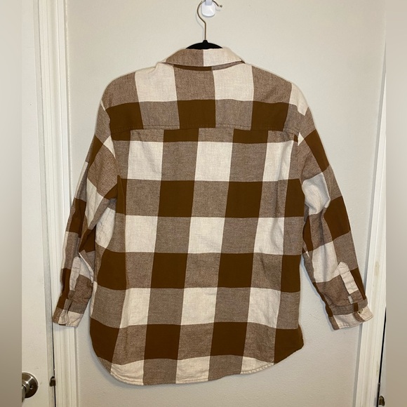 Old Navy Boyfriend Flannel, Brown and Cream Plaid - Picture 4 of 6